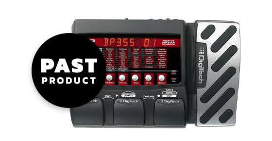 DigiTech BP355 bass multi-effects pedal & USB recording interface with past product graphics