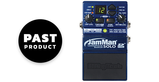 DigiTech JamMan Solo looping station guitar pedal in blue with past product graphics