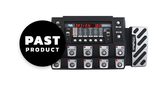 DigiTech RP1000 multi-effects switching system & USB recording interface. Top view with past product graphics