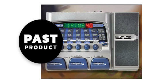 DigiTech RPx400 modeling guitar processor and USB audio interface with past product graphics