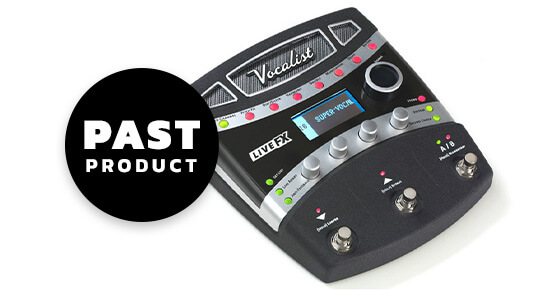 DigiTech Live FX vocal multi-effect processor with live adapt™ angled view with past product graphics