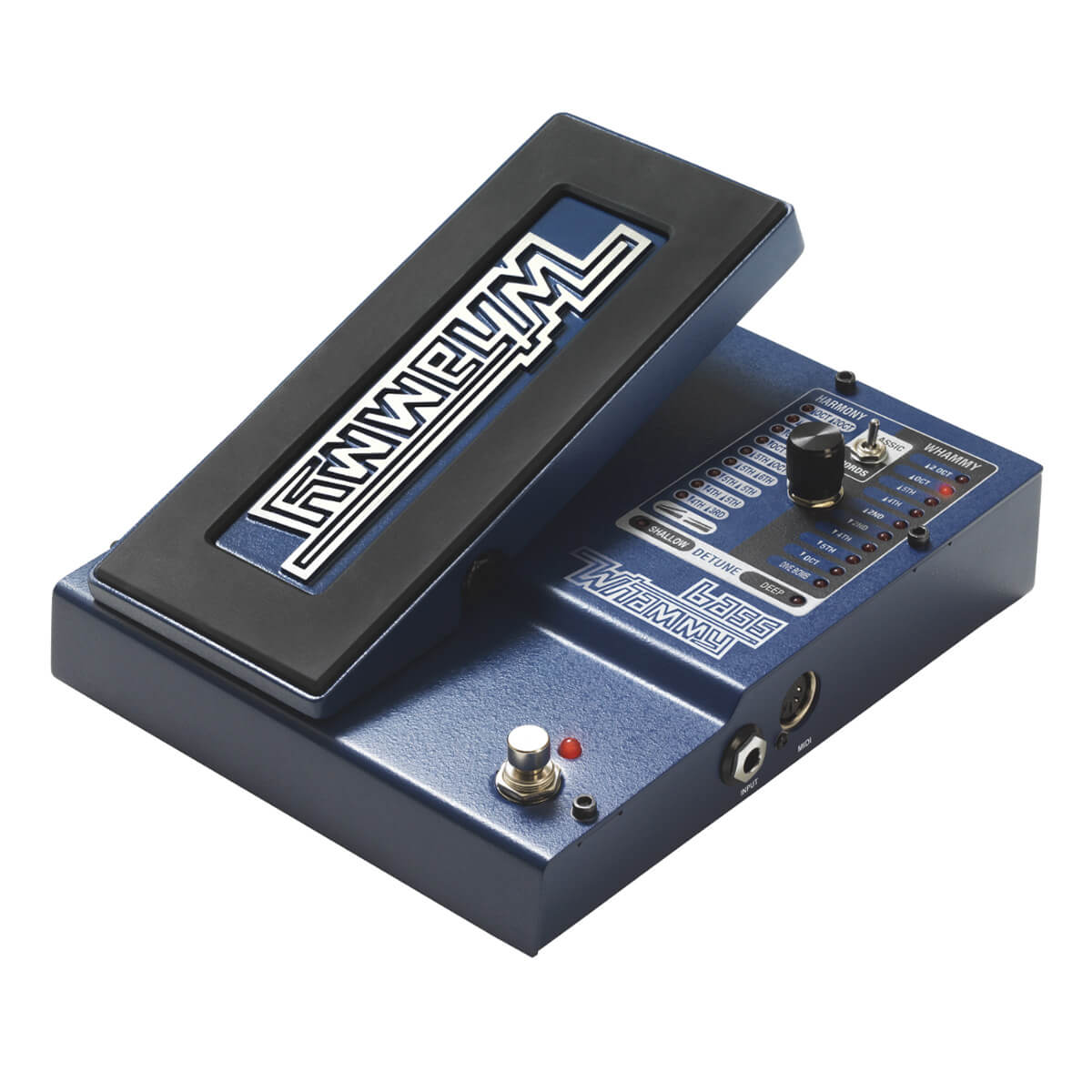 DigiTech Bass Whammy legendary pitch shifting effect pedal in blue. Angled view