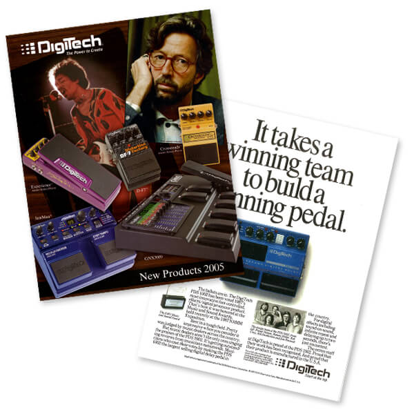 two vintage DigiTech magazine ads featuring multiple DigiTech guitar pedals.