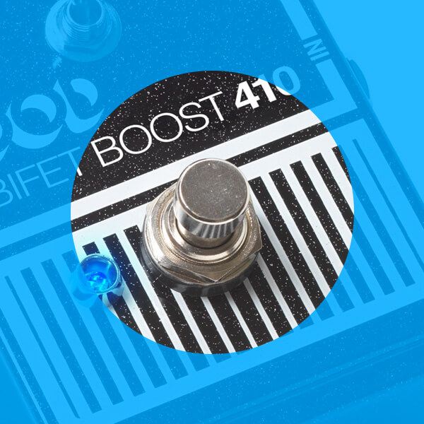 DOD Bifet Boost 410 boost + buffer pedal footswitch close up.