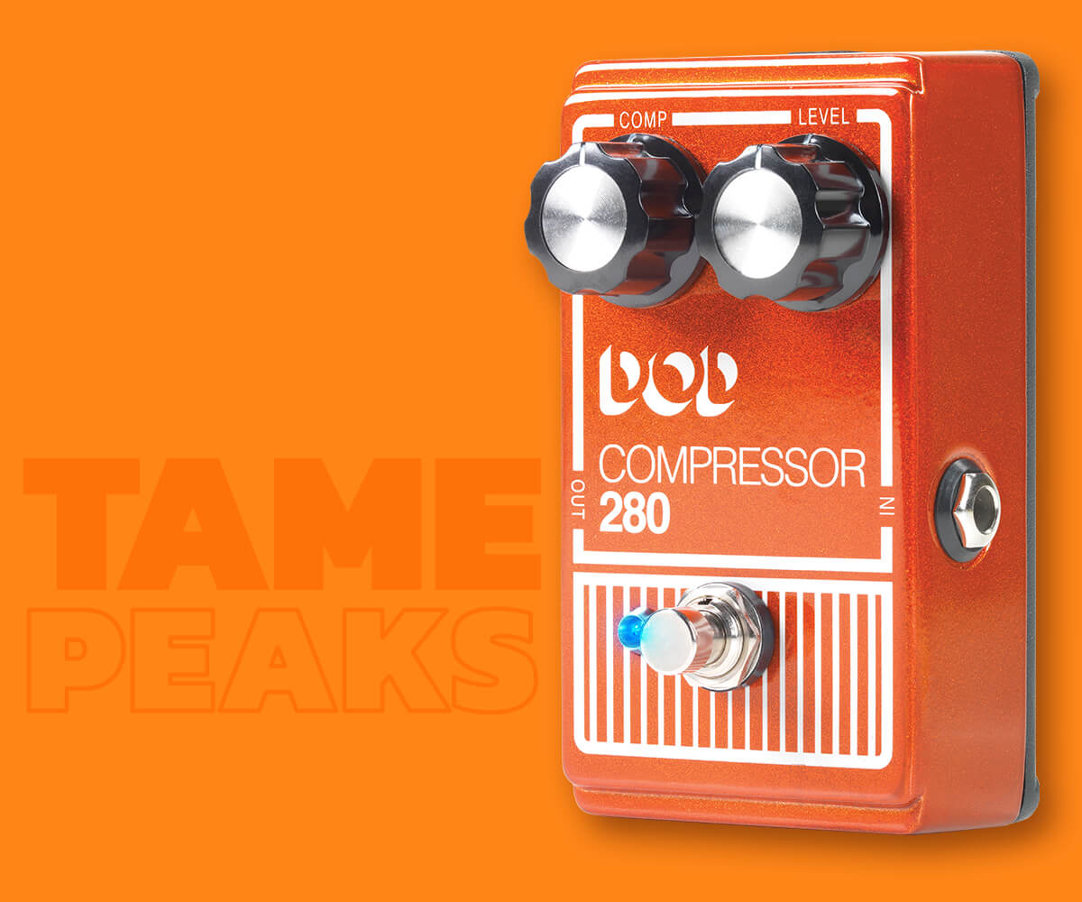 DOD Compressor 280 guitar pedal on matching orange background