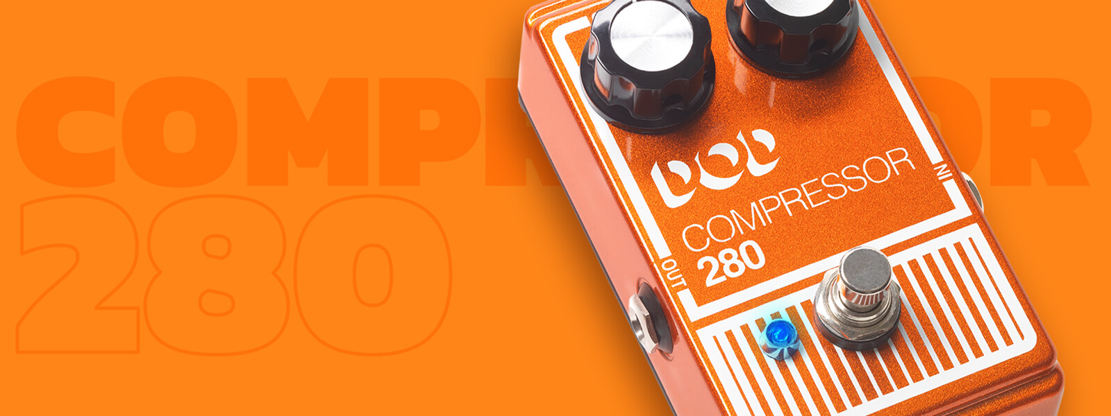 DOD Compressor 280 guitar pedal on matching orange background