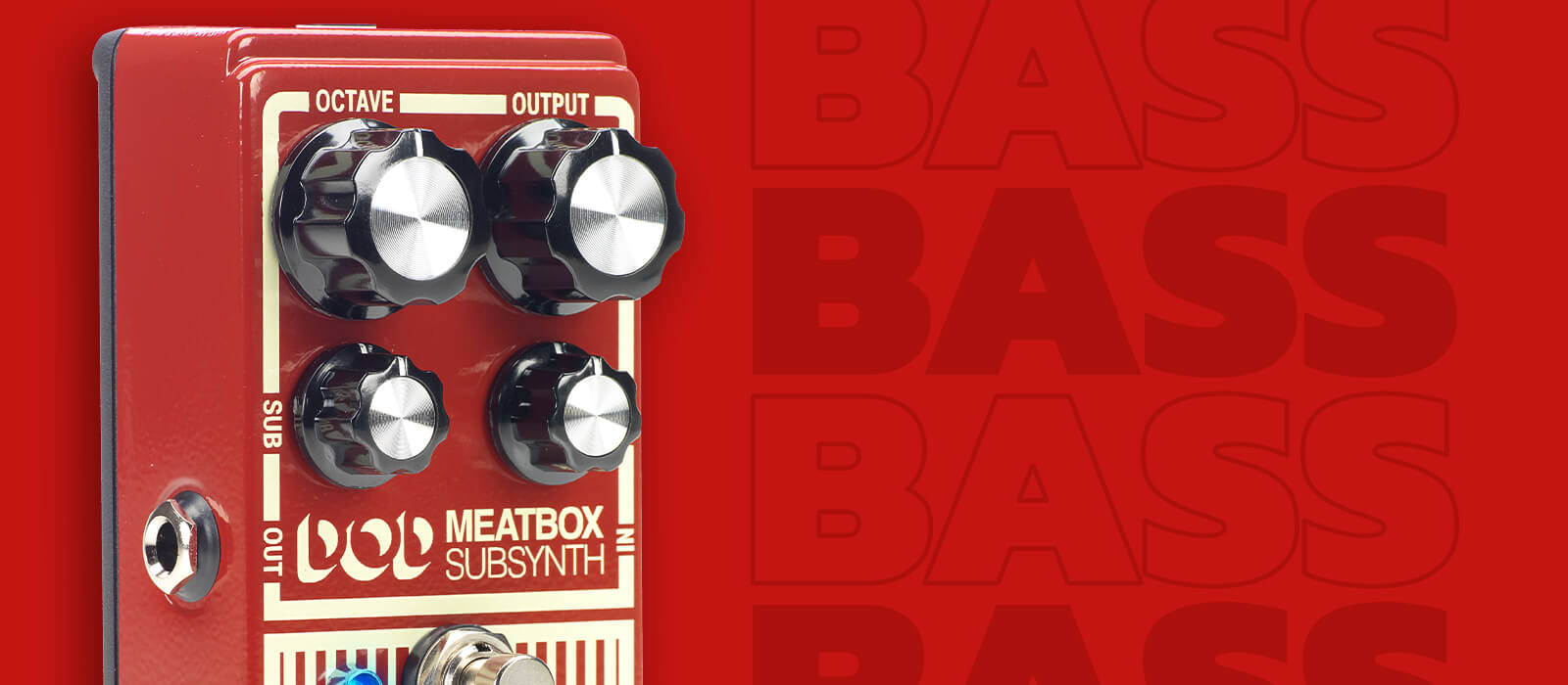 DOD Meatbox distortion guitar pedal on matching red background