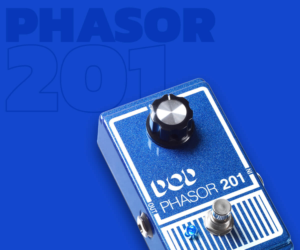 DOD Phasor 201 phase shifter guitar pedal in blue on matching blue background