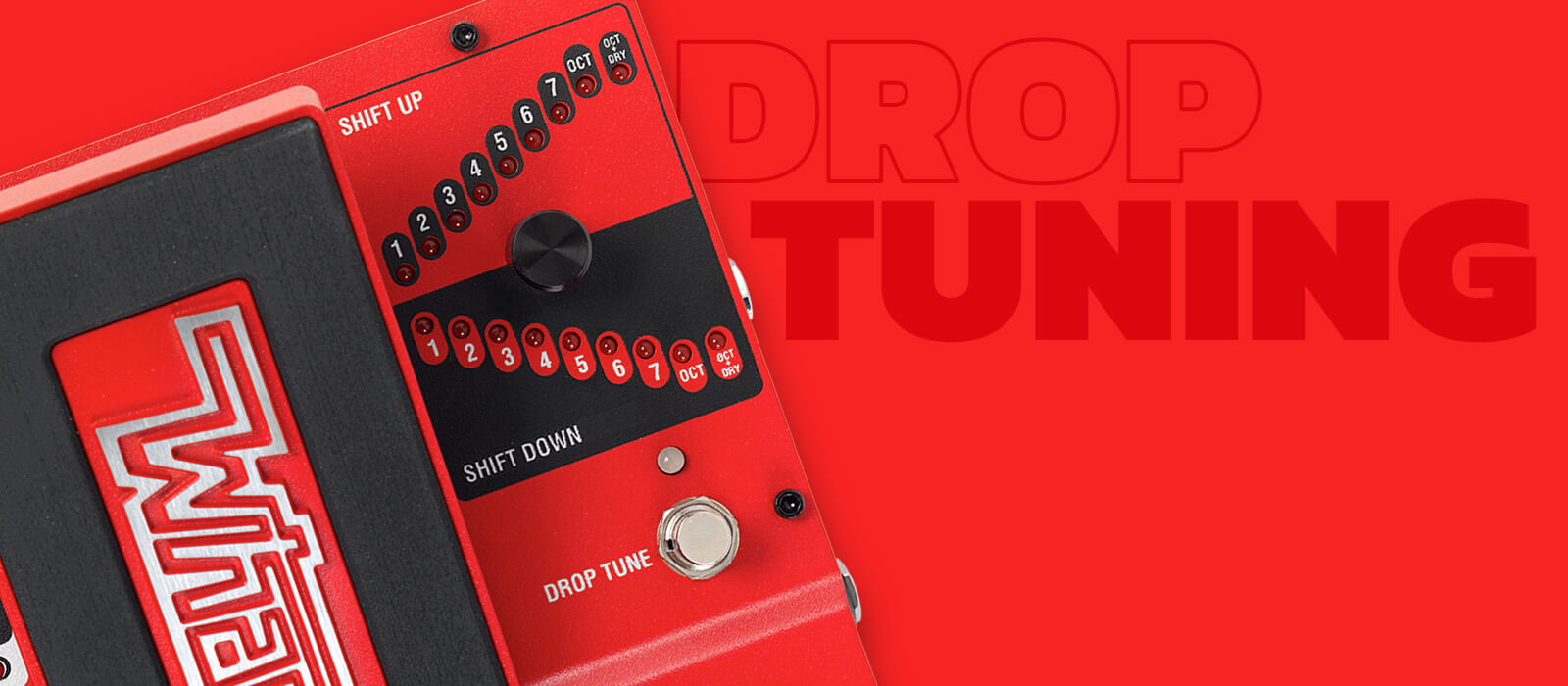 DigiTech Whammy DT classic pitch shifter effect guitar pedal close up in red with red graphics background