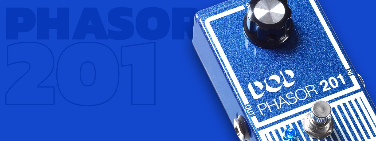 DOD Phasor 201 phase shifter guitar pedal in blue on matching blue background