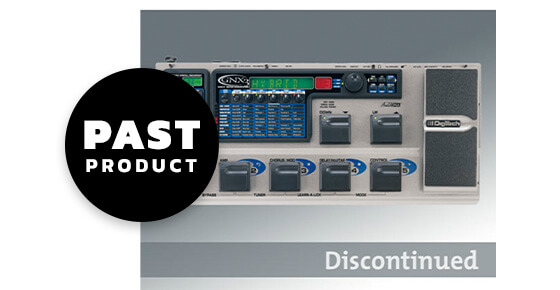 DigiTech GNX3 guitar workstation with past product graphics